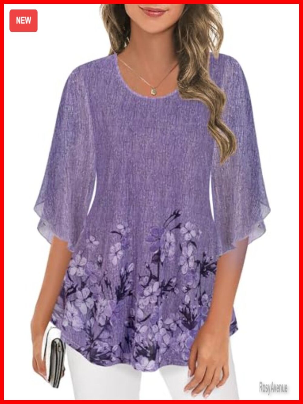 Mesh Tunic Blouse 3/4 Sleeve Sheer Layered Dressy Casual Top